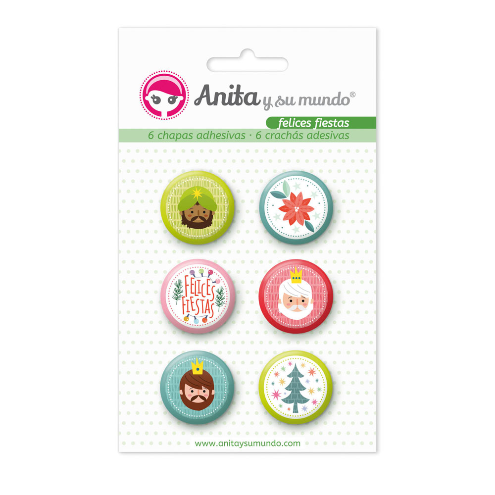 PACK 6 CHAPAS ADHES.FELICES FIESTAS