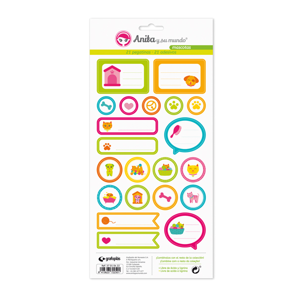 PACK 5 LAMINAS PEGAT.COLECCION MASCOTAS