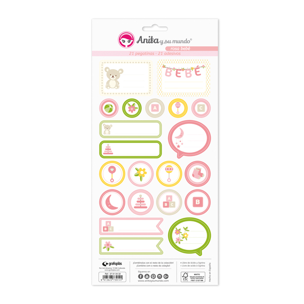 PACK 5 LAMINAS PEGAT.COLECCION ROSA BEBE