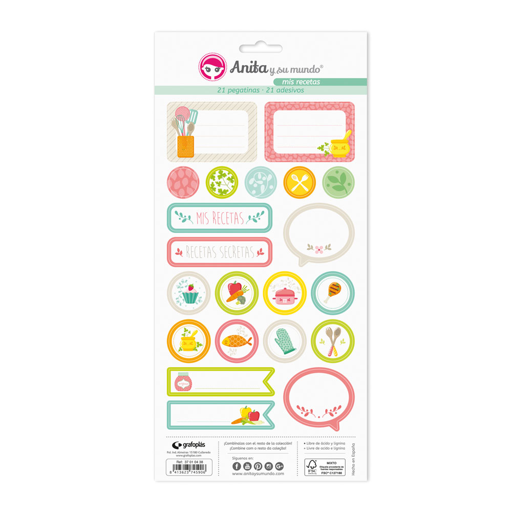 PACK5 LAMINAS PEGATINAS MIS RECETAS