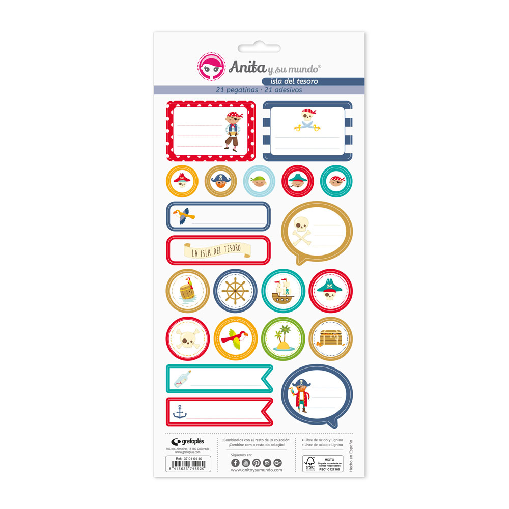 PACK5 LAMINAS PEGATINAS ISLA DEL TESORO