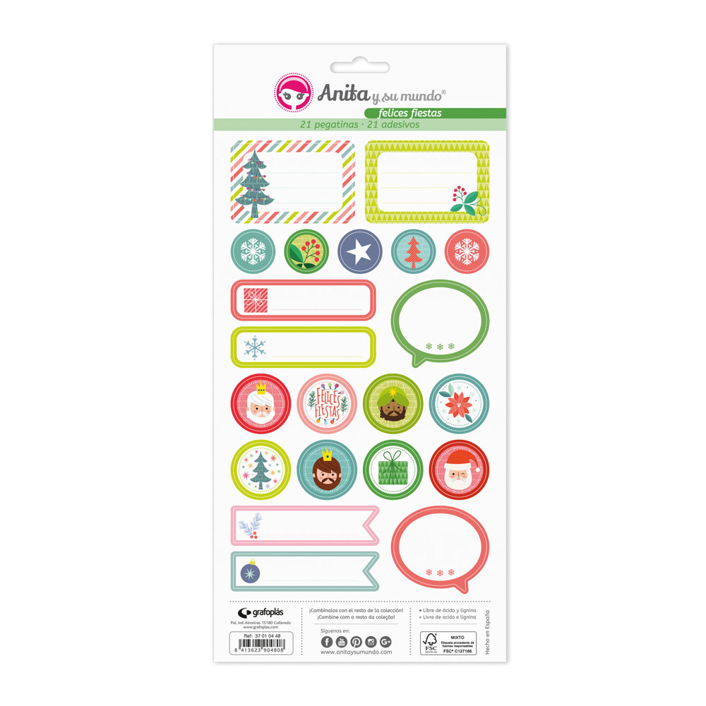 PACK5 LAMINAS PEGATINAS FELICES FIESTAS
