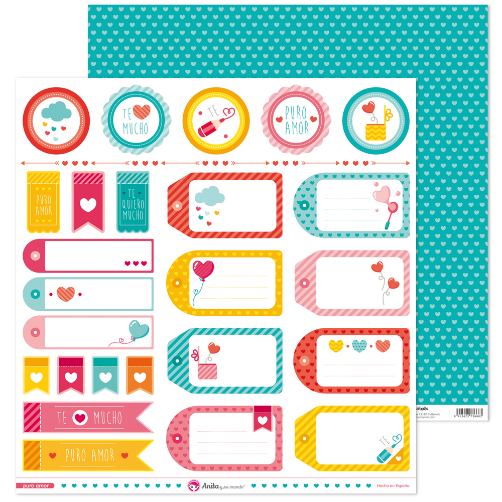 PACK5 PAPEL SCRAP ETIQUETAS PURO AMOR