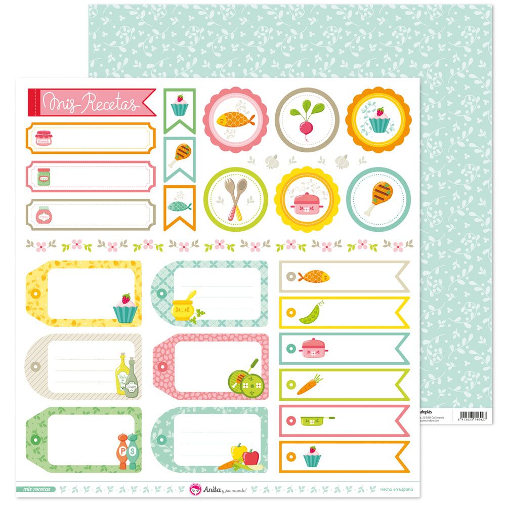 PACK5 PAPEL SCRAP ETIQUETAS MIS RECETAS