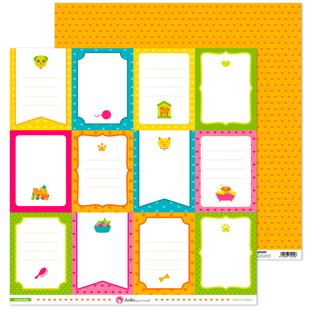 PACK5 PAPEL SCRAP TARJETAS MASCOTAS