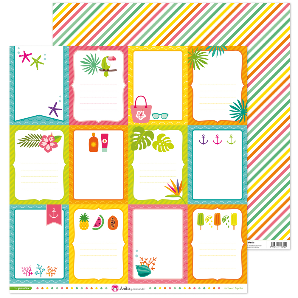 PACK5 PAPEL SCRAP TARJETAS MI PARAISO