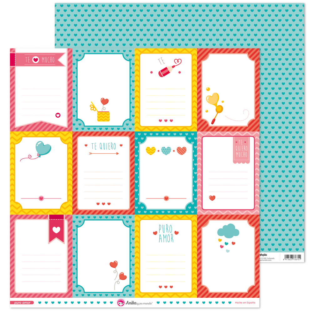PACK5 PAPEL SCRAP TARJETAS PURO AMOR