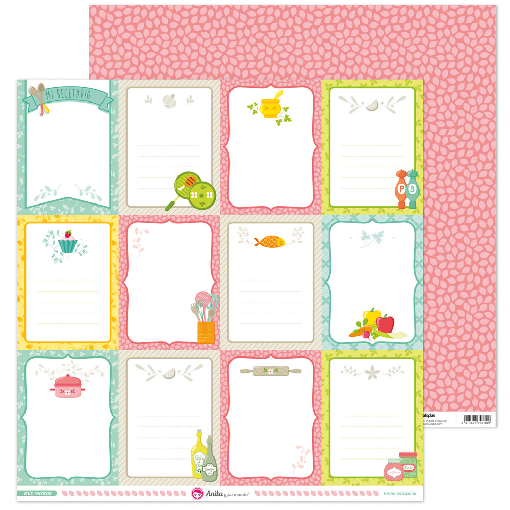 PACK5 PAPEL SCRAP TARJETAS MIS RECETAS