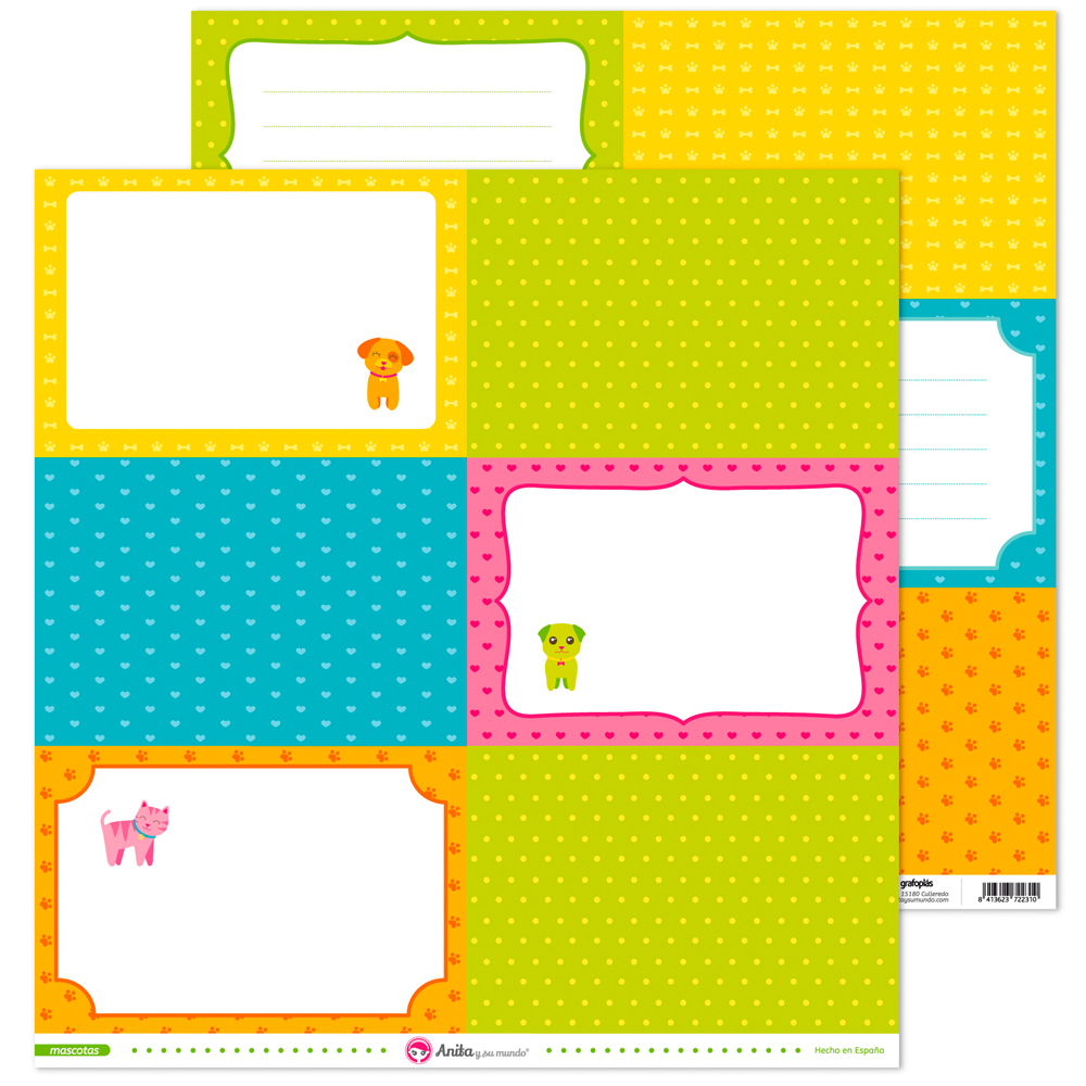 PACK5 PAPEL TARJETAS GRANDES MASCOTAS