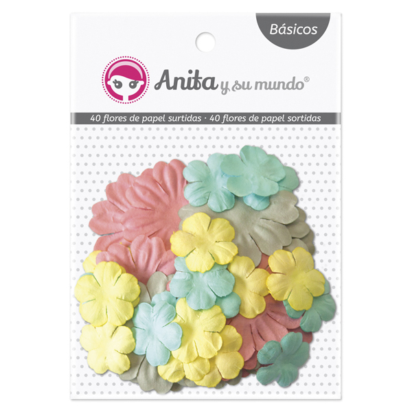 PACK 40 FLORES PAPEL SURT.TAMANO Y COLOR