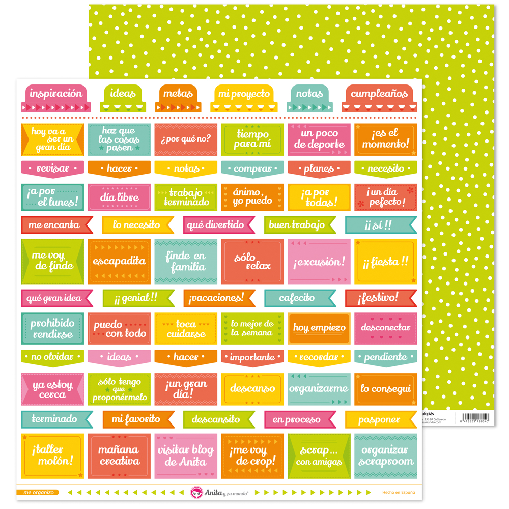 PACK5 PAPEL SCRAP 12X12FRASES ME ORGANIZ