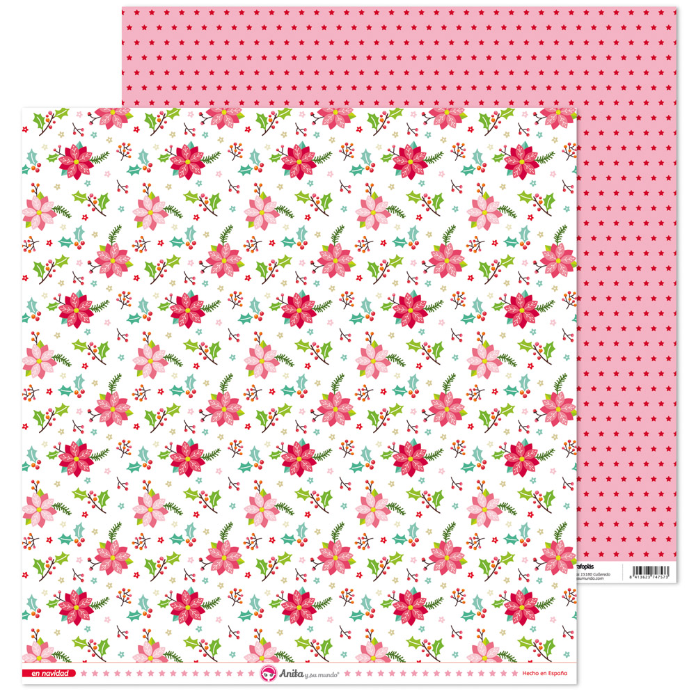 PACK5 PAP. SCRAP12X12 FLORES EN NAVIDAD