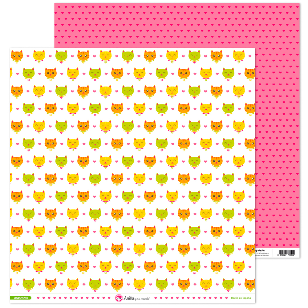 PACK5 PAPEL SCRAP 12x12CARA GATO MASCOTA