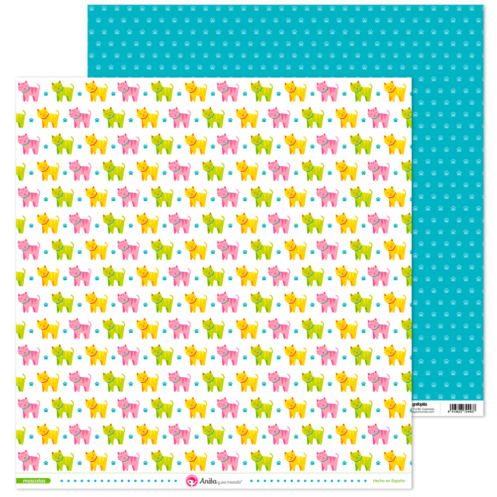PACK5 PAPEL SCRAP 12x12 GATOS MASCOTAS