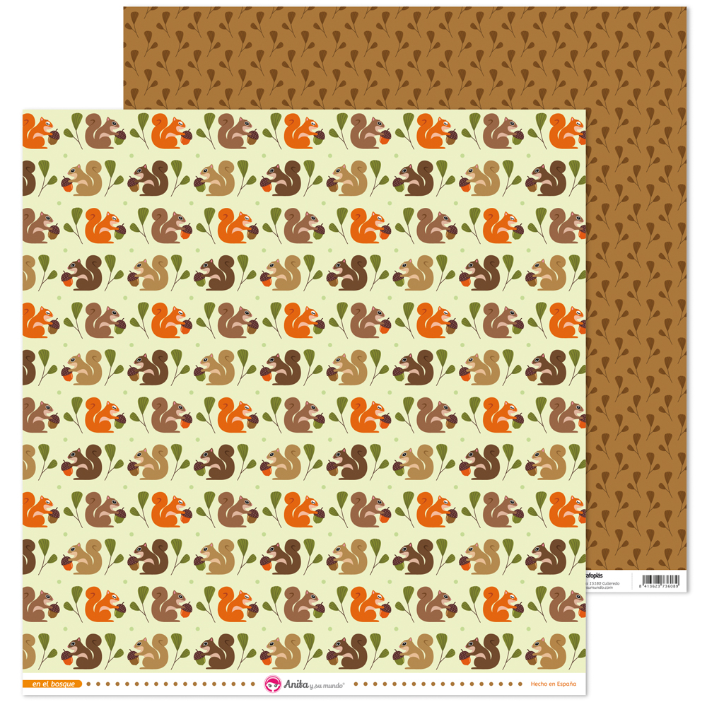 PACK5 PAPEL SCRAP 12x12 ARDILLAS BOSQUE