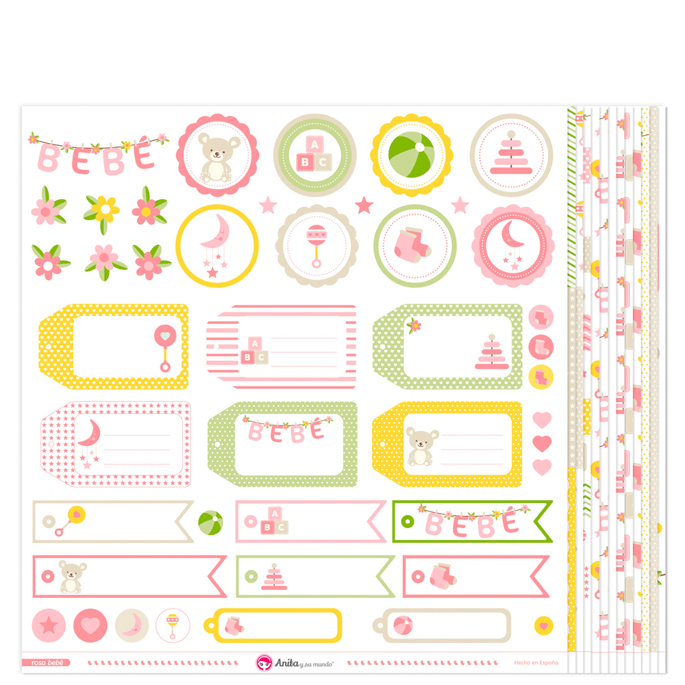 PACK13 PAPELES SCRAP ROSA BEBE 17