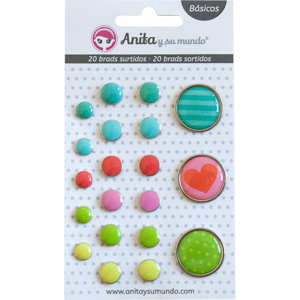 PACK20 BRADS SURT. 8/10/22MM COL.PASTEL