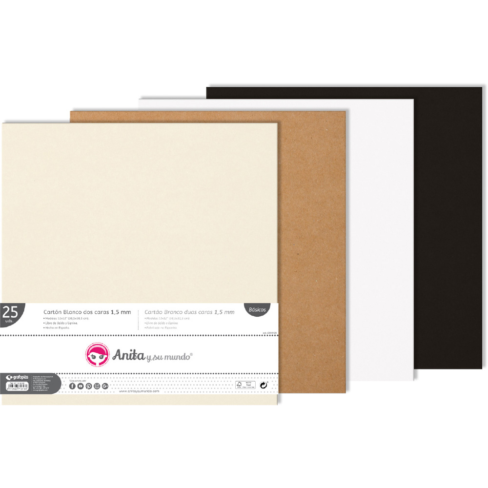 CARTON 1,5MM NEGRO 2 CARAS 12X12"