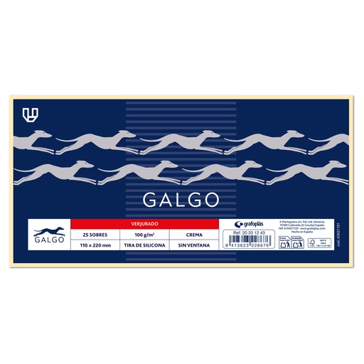 [GRA20331243] PAC.25 ENVELOPES CREMA 110X220 100G T.SILIC