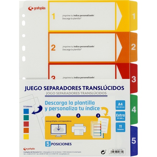 [GRA41262200] JOGO SEPAR.PP 0,3 A4 5POS/5COL.11T