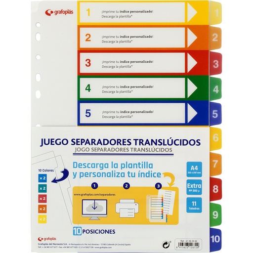 [GRA41262300] JOGO SEPAR.PP 0,3 A4 10POS/10COL.11T