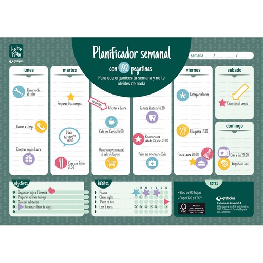 [GRA09113100] PLANIFICADOR SEMANALC/PEGAT.A3 CAST.VERD