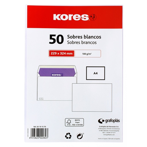 [GRA20125370] PQ.100 ENVELOPES RECICLADO 90G.115X225MM TS.