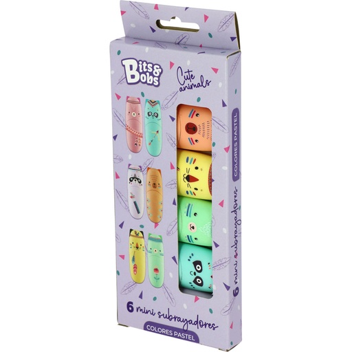 [GRA00042199] CAIXA6 MINI SUBLINHADORES PASTEL CUTE ANIMAL