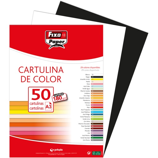 [GRA11120310] PAQ.50 CARTOLINA 180G.A3 NEGRO