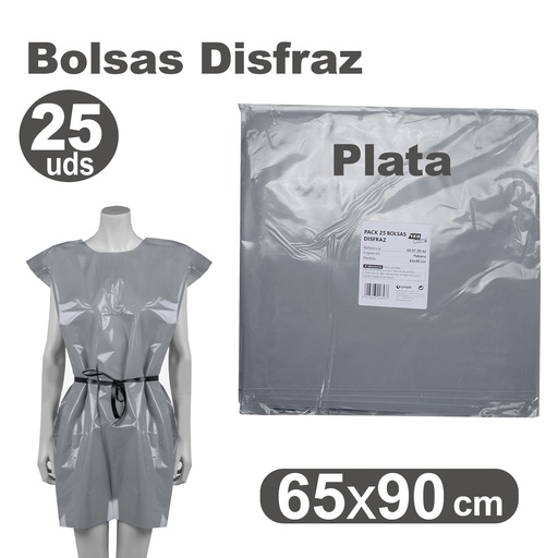 [GRA00072075] PACK25 BOLSA DISFRAZ 65X90 PLATA