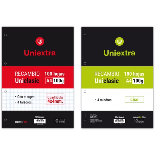[GRA53393300] REC.UNIEXT.A4 UNICLA 100H 100G LISO