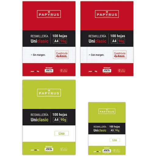 [GRA53390300] PAQ.100H A4 PAPYRUS UNICLAS 90G 4X4 S/M