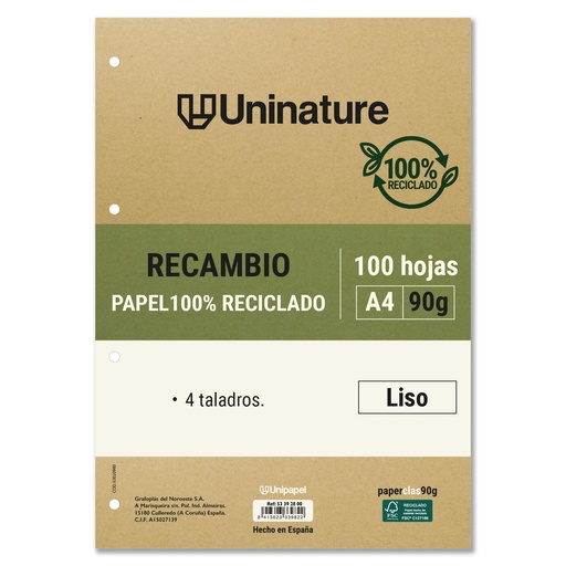 [GRA53392800] RECAMBIO RECI.A4 LISO 100H 90G UNINATURE
