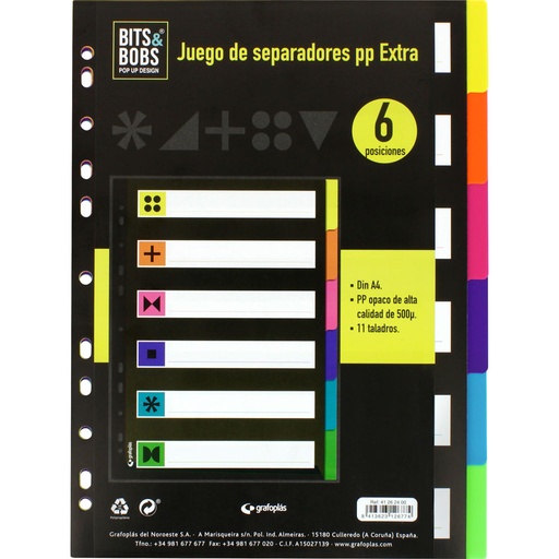[GRA41262400] JUEGO SEPARADOR A4 6 POS.0,5 B&B FLUOR