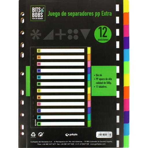 [GRA41262500] JUEGO SEPARADOR A4 12POS.0,5 B&B FLUOR