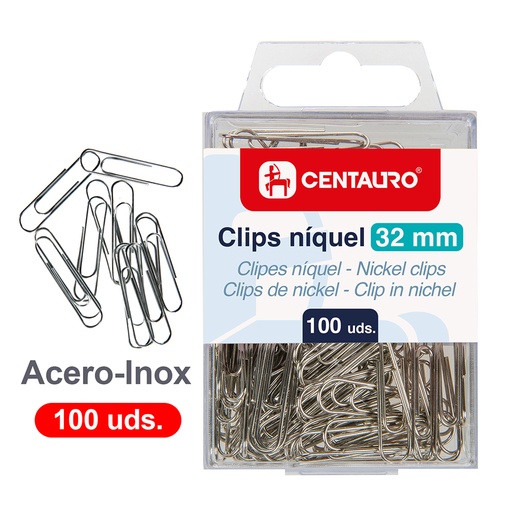 [KAT86400080] CAJA 100 CLIPS NIQUEL 32MM CENTAURO