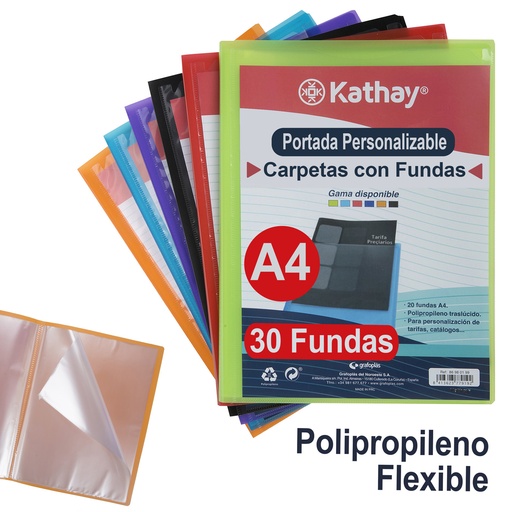 [KAT86980299] CARPETA 30 FUNDAS A4 PERSONALIZABLE