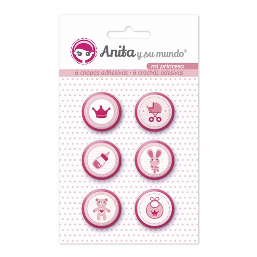 [GRA37010211] PACK6 CHAPAS ADHES. MI PRINCESA 25MM