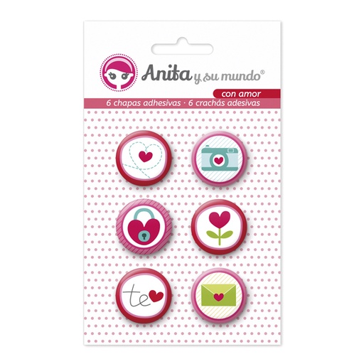 [GRA37010212] PACK6 CHAPAS ADHES. CON AMOR 25MM