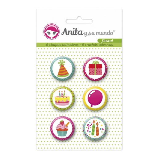 [GRA37010213] PACK6 CHAPAS ADHES. FIESTA! 25MM