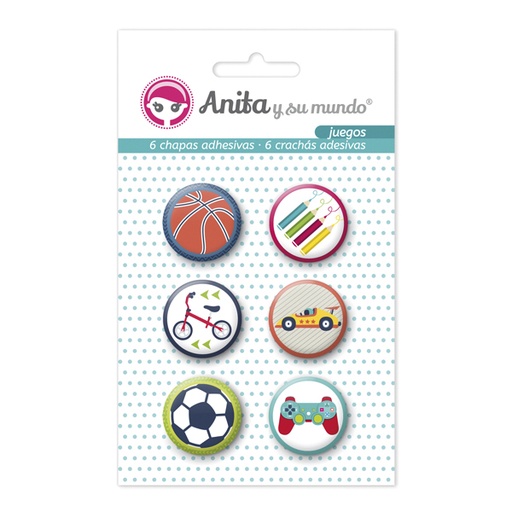 [GRA37010215] PACK6 CHAPAS ADHES. JUEGOS 25MM