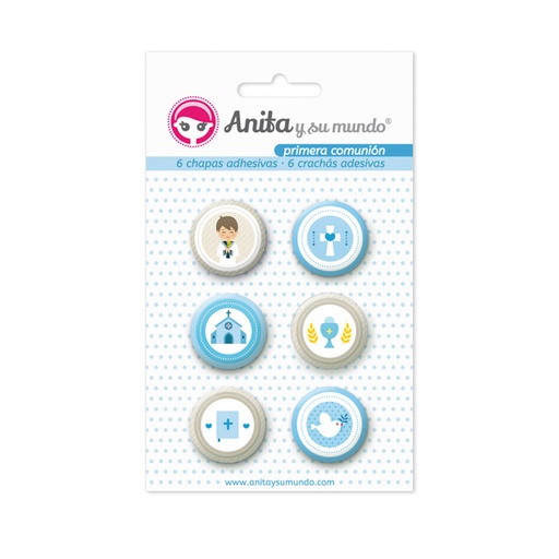[GRA37010224] PACK6 CHAPAS ADHES. PRIMERA COMU.EL 25MM
