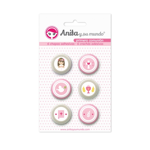 [GRA37010225] PACK6 CHAPAS ADHES. PRIMERA COM.ELL 25MM