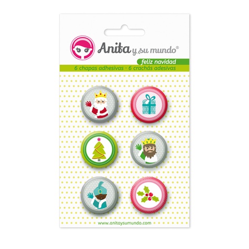 [GRA37010226] PACK6 CHAPAS ADHES. FELIZ NAVIDAD 25MM