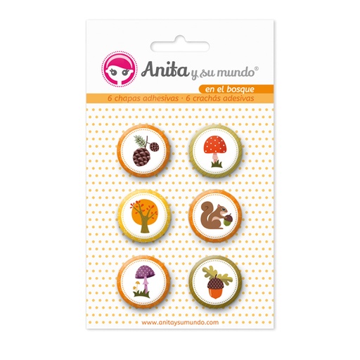 [GRA37010228] PACK6 CHAPAS ADHES. EN EL BOSQUE 25MM