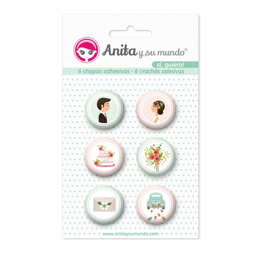[GRA37010229] PACK6 CHAPAS ADHES. SI QUIERO! 25MM