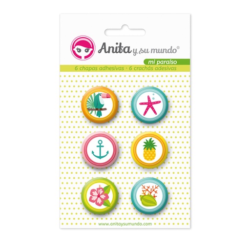 [GRA37010230] PACK6 CHAPAS ADHES. MI PARAISO 25MM