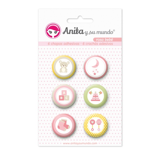 [GRA37010232] PACK6 CHAPAS ADHES. ROSA BEBE 25MM