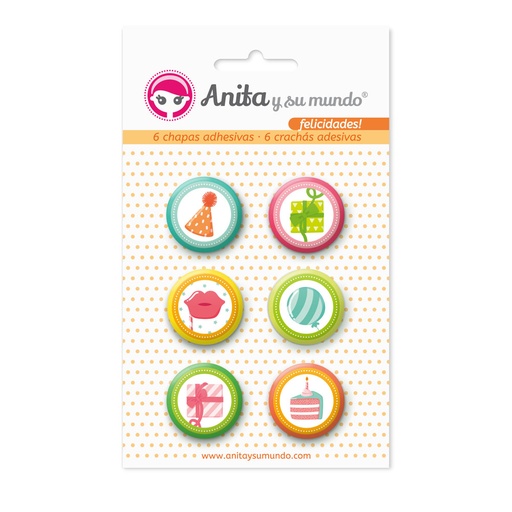 [GRA37010237] PACK6 CHAPAS ADHES. FELICIDADES!