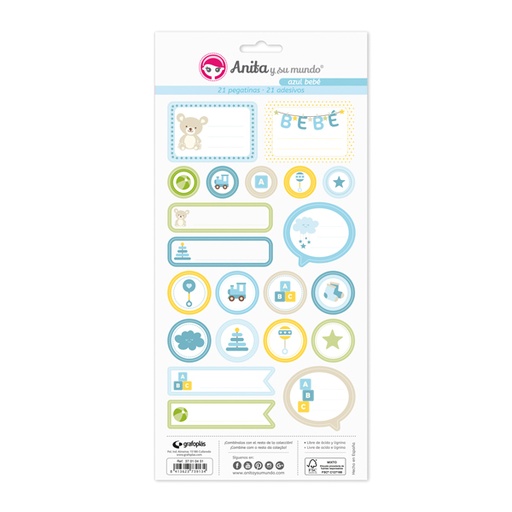 [GRA37010531] PACK 5 LAMINAS PEGAT.COLECCION AZUL BEBE